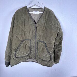 REI Cooperative Women Corduroy Quilted Jacket Large Olive Pockets Outdoor Hiking